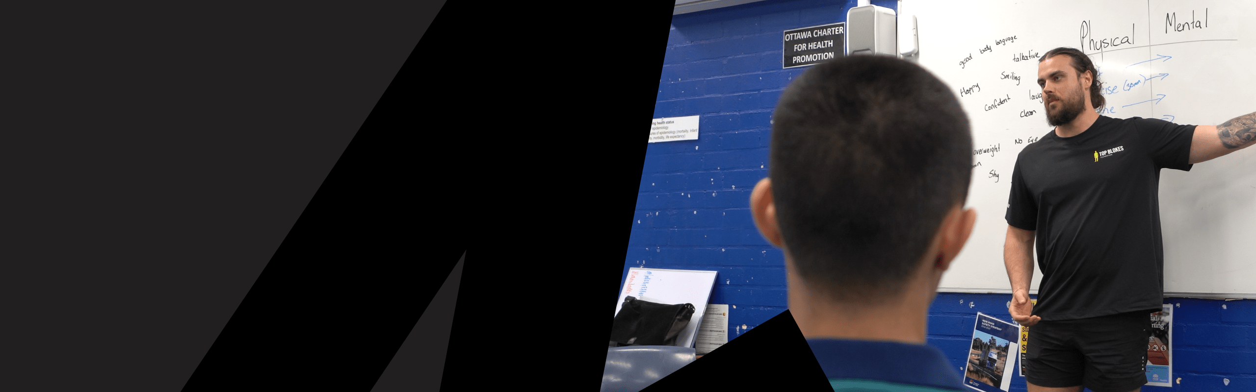 Youth worker working with group of young men